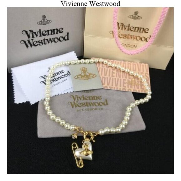 Vivienne Westwood Bas Relief Pearl Necklace Gold Tone LARGE - Picture 1 of 5